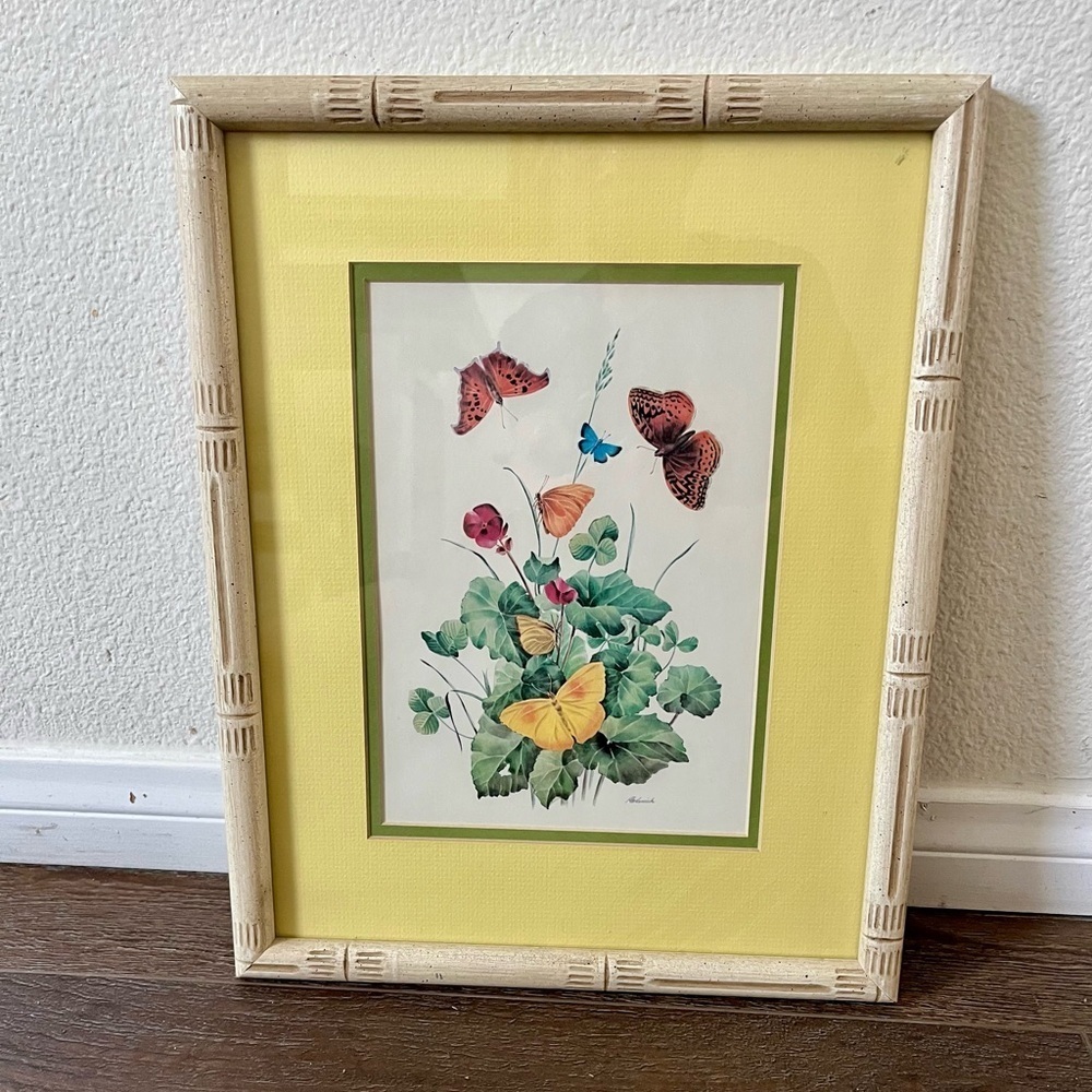 Framed Butterfly and Floral Art Print sine by Radovich